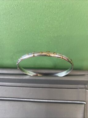 Suarti Bali 925 Sterling Silver & 18k Gold Dot Accents Bangle Bracelet Artisan